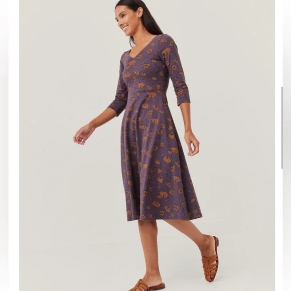 Pact Organic Brush Floral Currant Fit & Flare Midi Party Dress Size Small - Picture 7 of 15